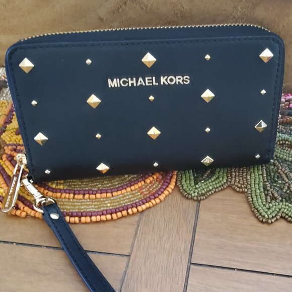 Michael Kors Studded Wristlet in Black Leather - Picture 1 of 5